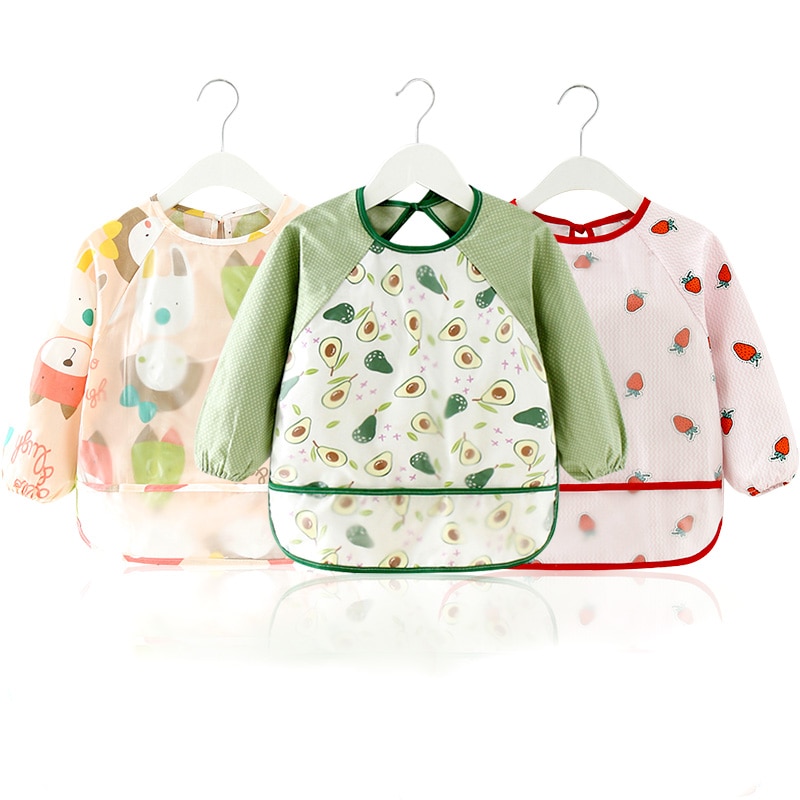 Cartoon Long Sleeve Baby Bibs Cotton Waterproof Reversible Children Eating Drawing Apron Feeding Burp Bib Accessories Newborn
