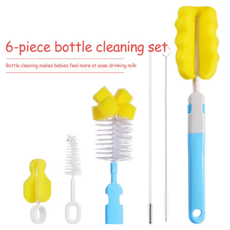 Six-Piece Baby Bottle Brush Set Cup Sponge Cleaning Tool Babies Product Care Items Newborn Accessories