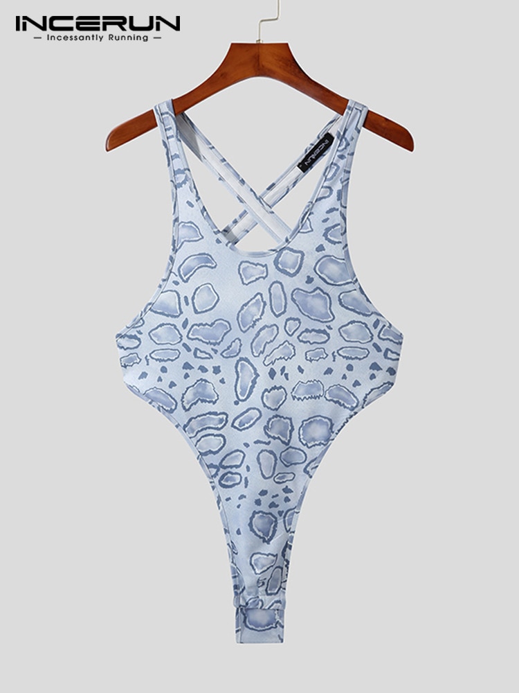 Fashion Casual Style Homewear Sexy Leisure INCERUN Men's Printing Jumpsuit Animal Loungewear Sleeveless Triangle Bodysuits 