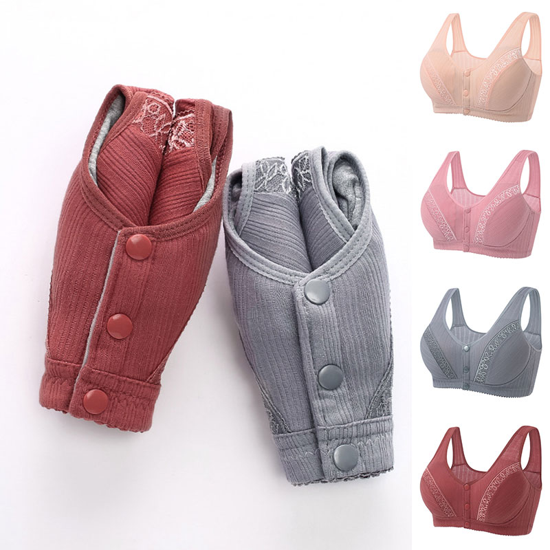 Plus Size Front Fastening Bra Middle-aged and Elderly Women Underwear Push Up Bra Thin Underwear Comfortable Breathable Solid