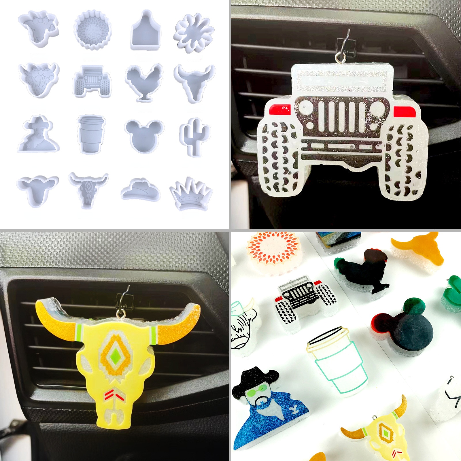 Car Air Outlet Aromatherapy Epoxy Resin Mold DIY Bull Head Crown Bull Brand Car Air Outlet Clip Aromatherapy Silicone Mold