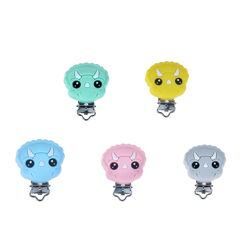 Cartoon Dinosaur Pacifier Clip Food Grade Silicone Baby Teether Safety Clamp Dummy Nipple Holder Clip Anti-drop Dropshipping