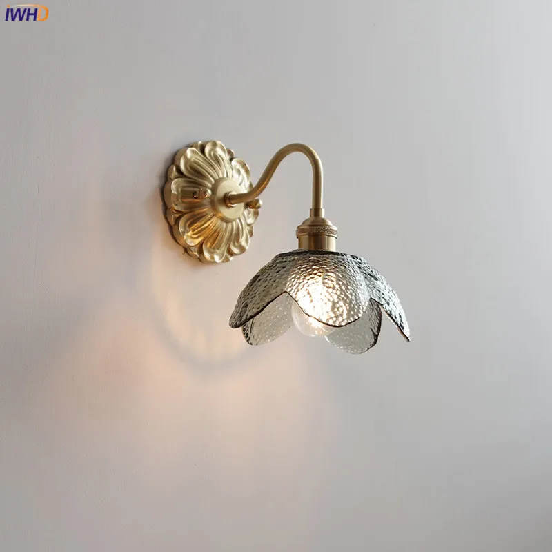 IWHD Smoke Gray Glass LED Wall Lights Fixtures For Home Decor Living Room Bedroom Bathroom Copper