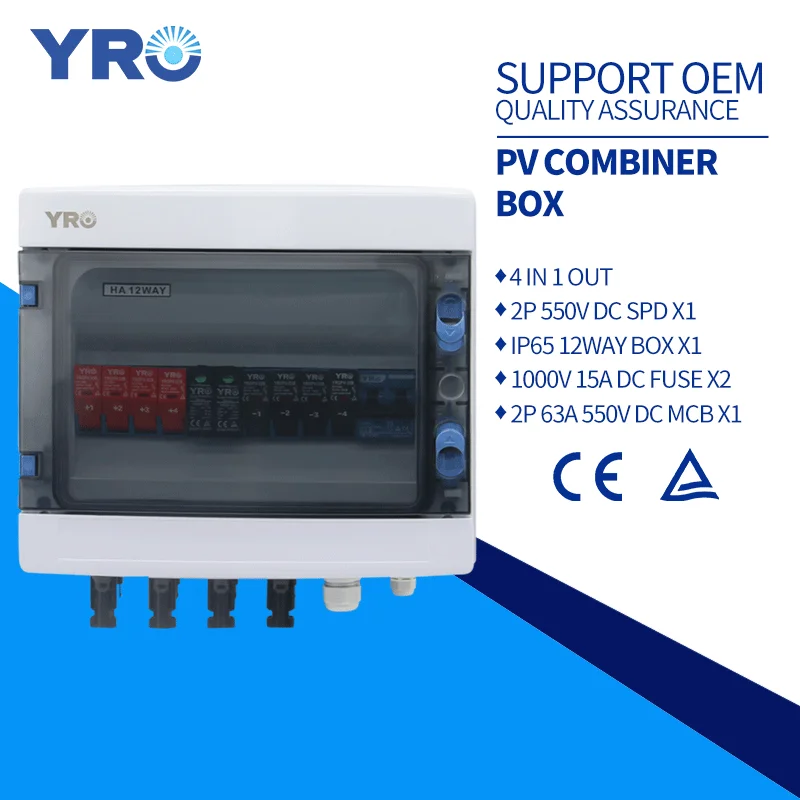 4 In 1 Out 550V Solar PV Combiner Box With Lightning Protection DC Fuse MCB SPD Waterproof