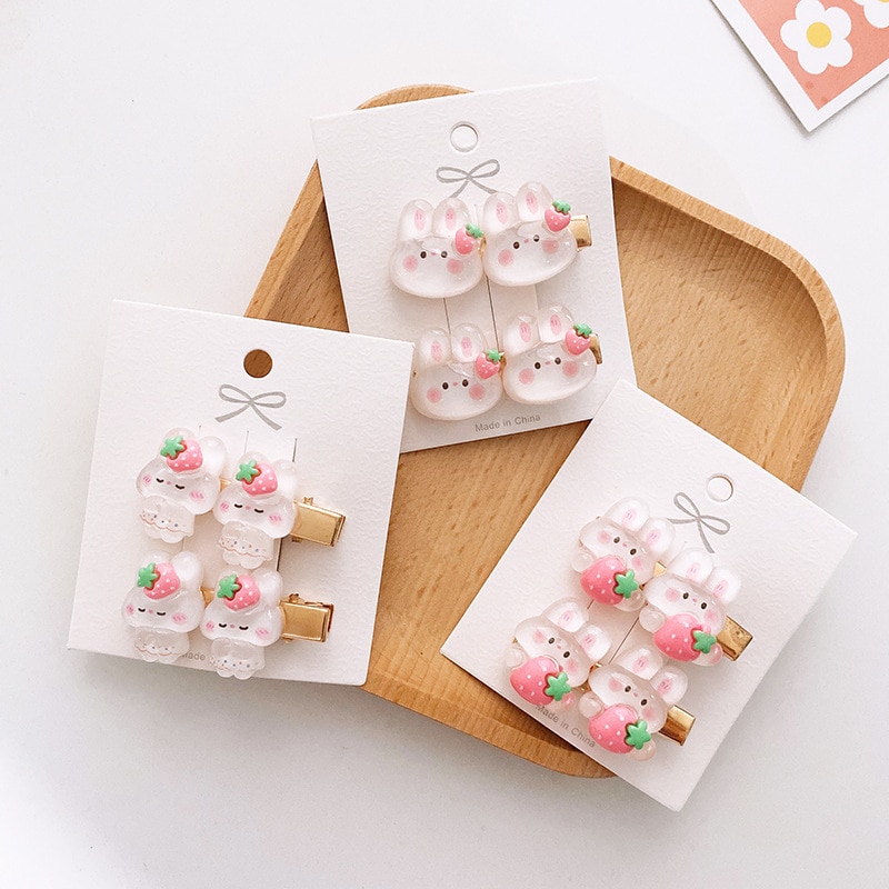 1 Pair Cute Cartoon Hairpins for Baby Girls Pink Transparent Rabbit Hair Clip Korean Bang Side Clip Baby Girl Hair Accessories