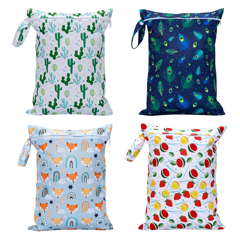 Baby Diaper Bag Size 30*40cm Waterproof PUL Printed Single Pocket Nappy Bags, Laundry Wet Bag For Babies Cloth Diaper