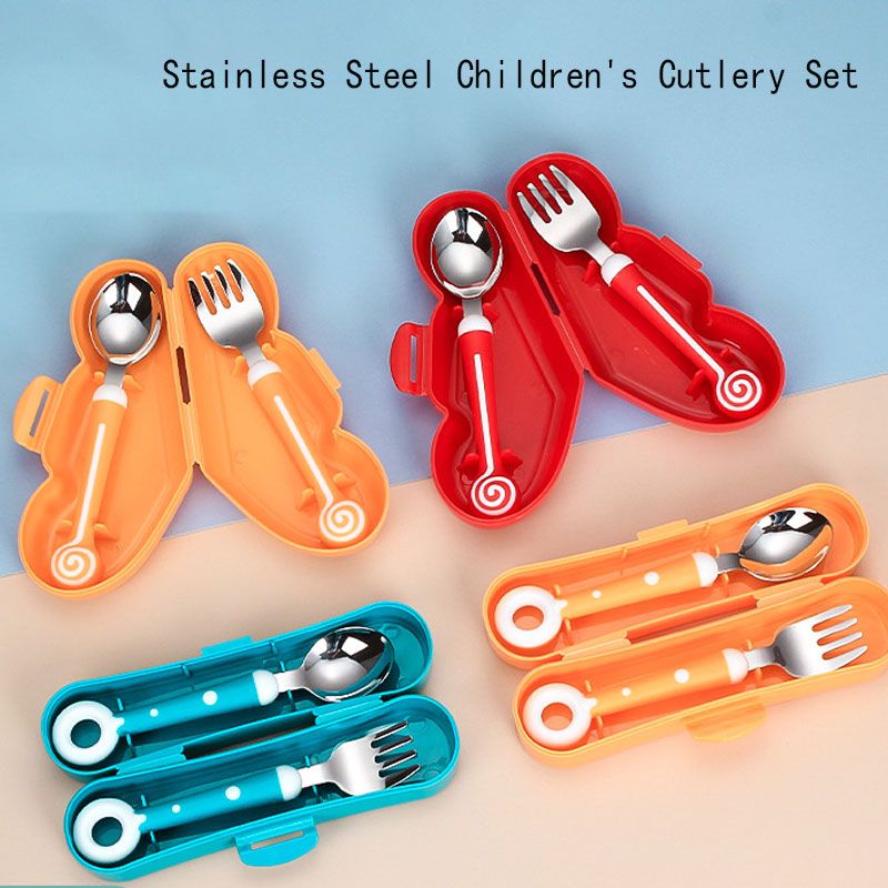 Baby Gadgets Lollipop Baby Spoon Fork Children Utensil Stainless Steel Toddler Dinnerware Cutlery Infant Feeding Tableware Set