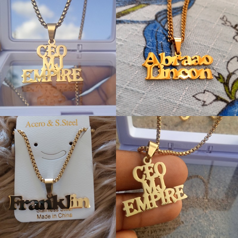 Custom Name Necklace Men Pendant Bold Letter Thick Chain Personalized Stainless Steel Gold Plating High Quality Jewelry Gift