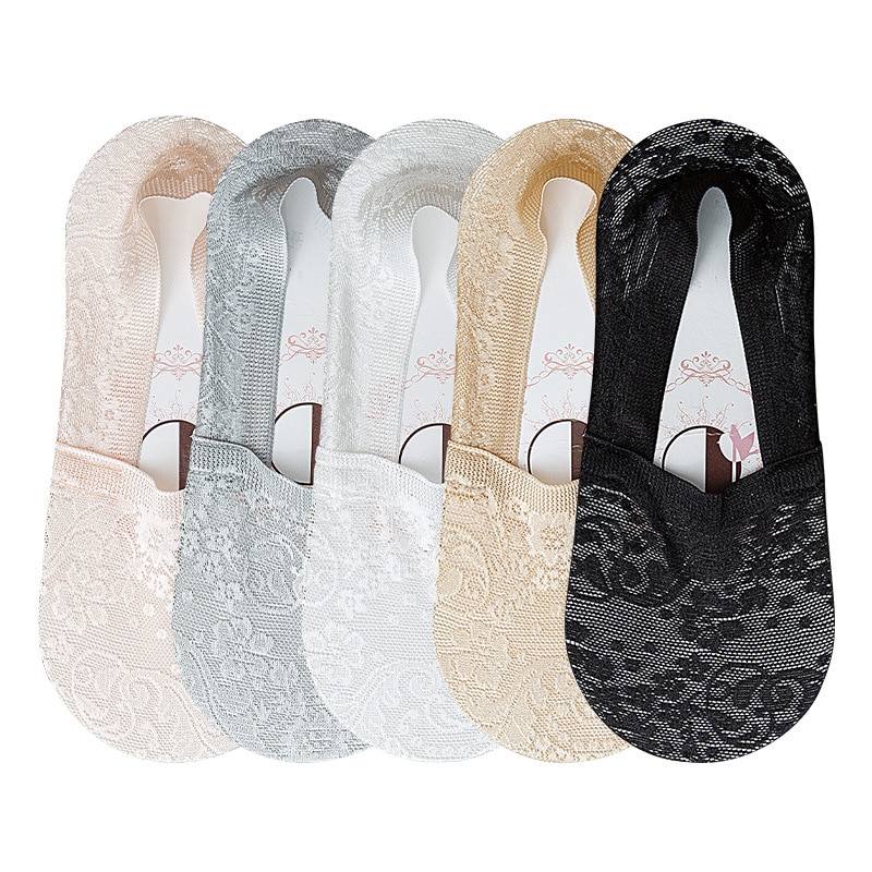 5 pairs of boat socks women's pure cotton shallow mouth silicone non-slip ice silk high heels invisible lace summer socks w