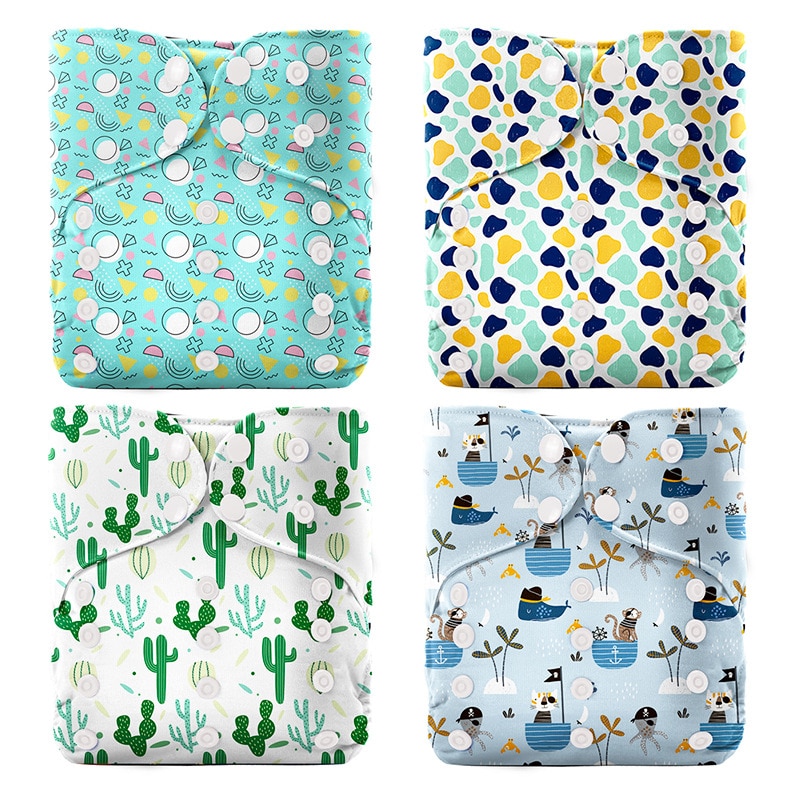 Baby Pocket Cloth Diaper Nappy Reusable Washable Adjustable 3kg-15kg One Size Fits All Cartoon Print Infant Diapers