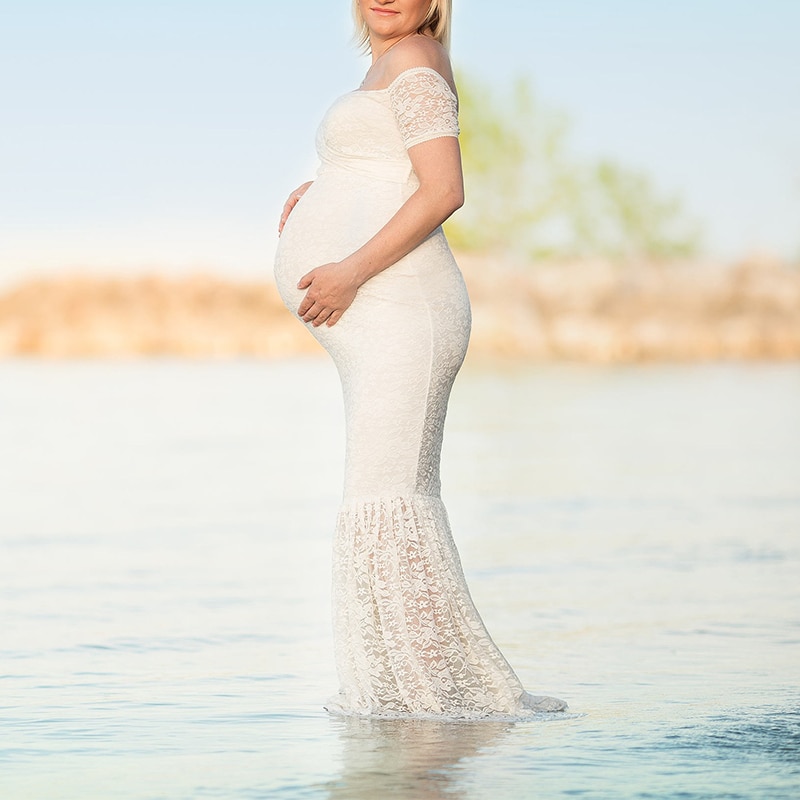 New Mermaid Skirt Maternity Dresses Lace Long Sleeve Photography Sexy Photo Props Shoot Maxi Gown Pregnant Pregnancy Women Dress