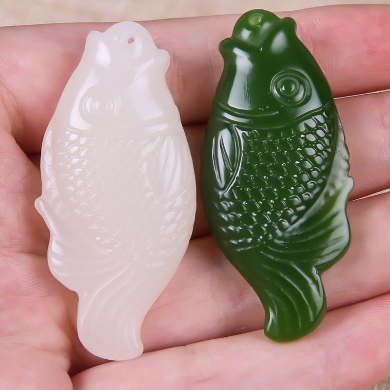 100% Natural jade jade Necklace Lovers Pendant Hand engraving Amulet Green white jade pendant fish fish jade