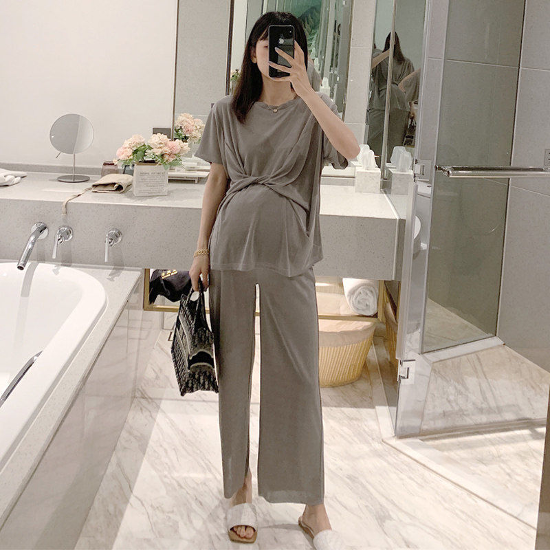Pregnant Women's Spring Summer Set Fashion Thin Loose Shirt Pants Western Style Two-piece Maternity ClothesT-shirt Pants