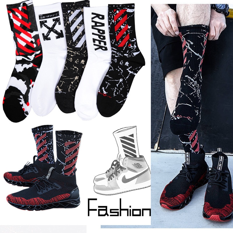 Cotton Male Sock European American Men Cycling Socks Middle Tube White Basketball Short Hip Hop Gift Breathable Funny Sports Man