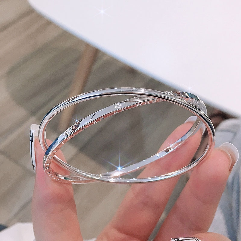 S999 Sterling Silver Bracelet for Women, Innovative High Jewelry Closed Double Ring Clover Jewelry Luxury Valentine's Day G