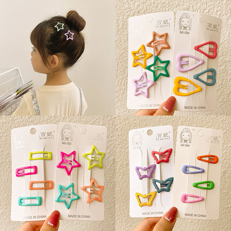 3/4pcs Kids Candy Color Hair Pin Simplicity Hairpins for Girls Star Oval Hair Clip for Kids Snap Hair Clips Hairpins Click Clack