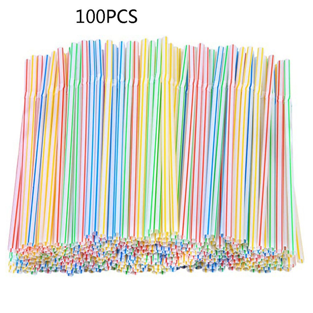 100Pcs Colorful Disposable Plastic Curved Drinking Straws 21cm Wedding Party Bar Drink Accessories Birthday reusable straw
