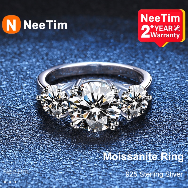NeeTim 2ct Moissanite Rings for Women Engagement Wedding Lab Diamond Sterling 925 Silver Ring Luxury Jewelry with Certificate