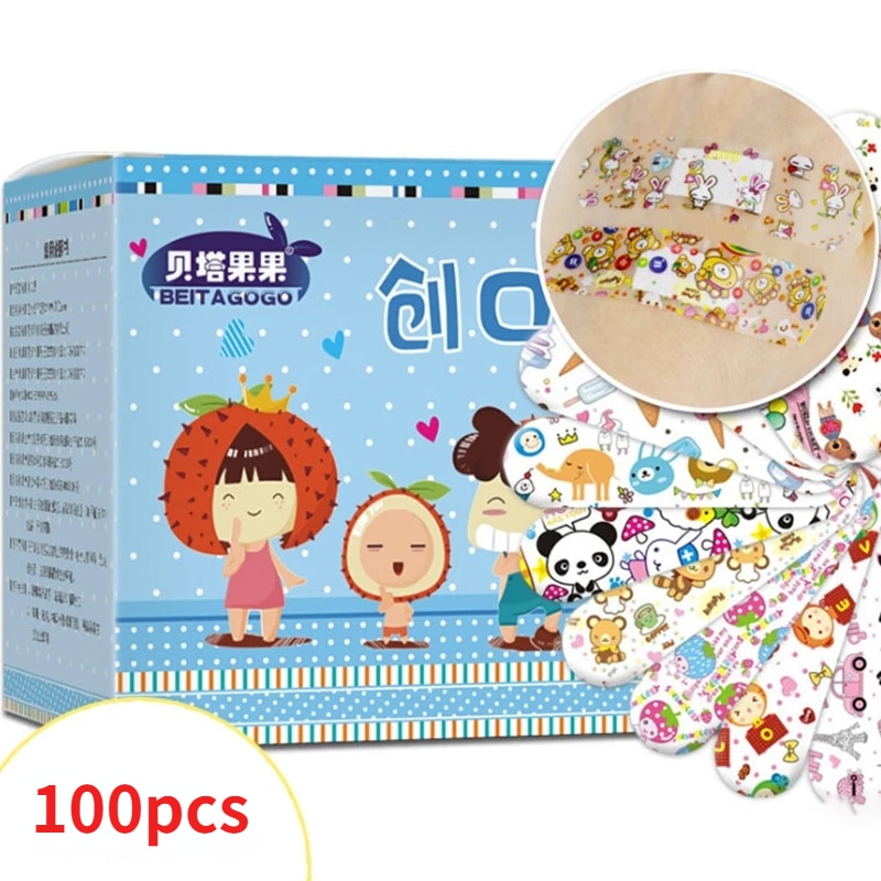 100pcs Cute Cartoon Medical Patch Waterproof Wound Adhesive Bandages Dustproof Breathable First Band Aid Adhesive for Kids