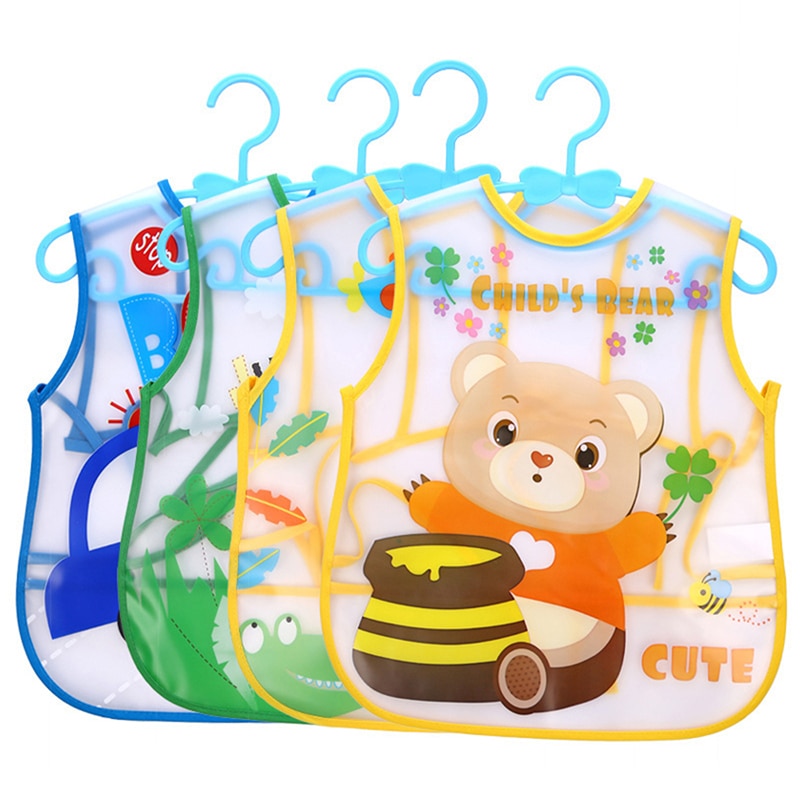 Baby Bib Removable Waterproof EVA Saliva Rice Pocket Baby Feeding Bib Cute Animal Baby Feeding Bavoir Manches Cartoon Bebé Bib