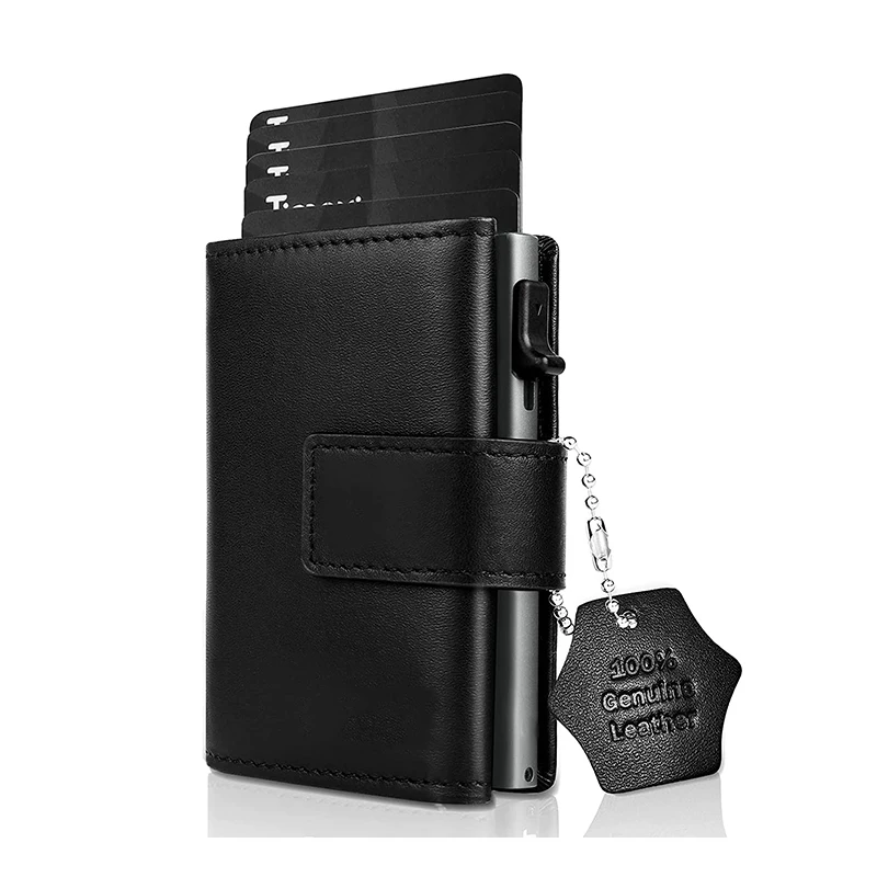 Credit Card Case Mini Wallet with Zip Coin Purse Men RFID Protection Genuine Leather Card  Wallet