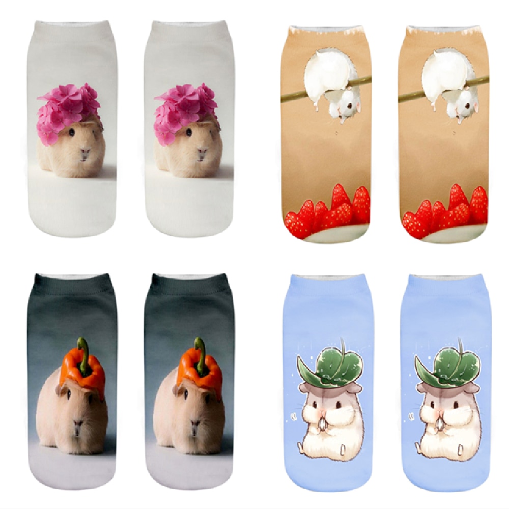 Girls' 3D Print Funny Hamster Happy Daily Life Series Socks Unisex Cute Cartoon Short Ankle Sox Novelty Gift Drosphip EU 34