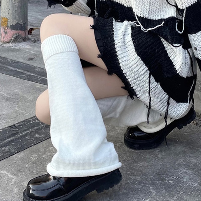 Women Leg Warmers Spring Autumn Winter Knee High Preppy Style Solid/Stripes Pattern Ribbed Leg Warmers for Ladies Girls