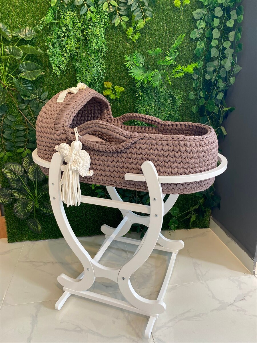 Jaju Baby Moses Basket Plain Brown Pattern Knitted Stroller