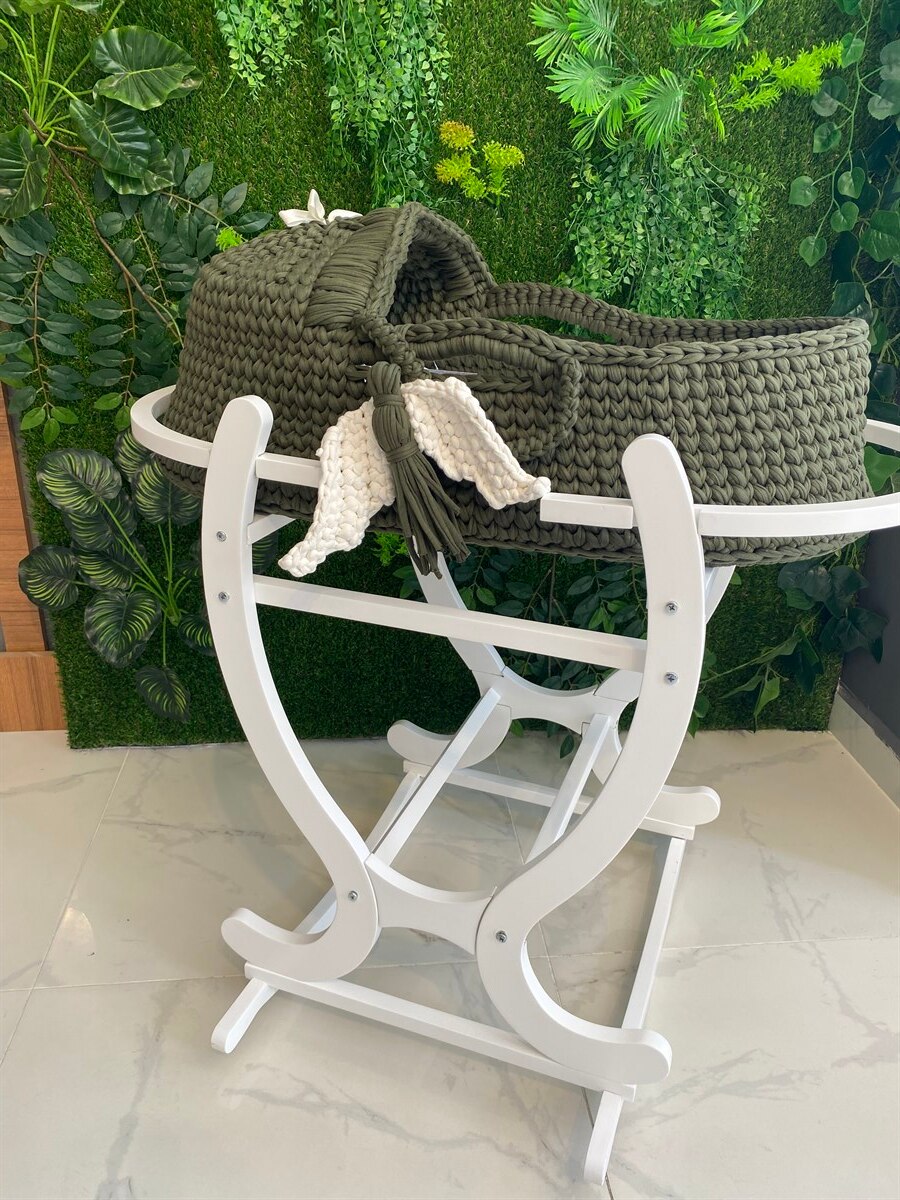 Jaju Baby Moses Basket Plain Khaki Knit Stroller