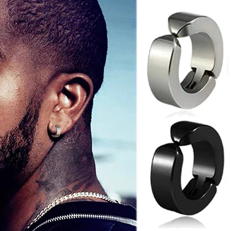 Punk Non Piercing Clip for Man Woman Titanium Steel Magnetic Type Stud Earrings Teens Hip Hop Style