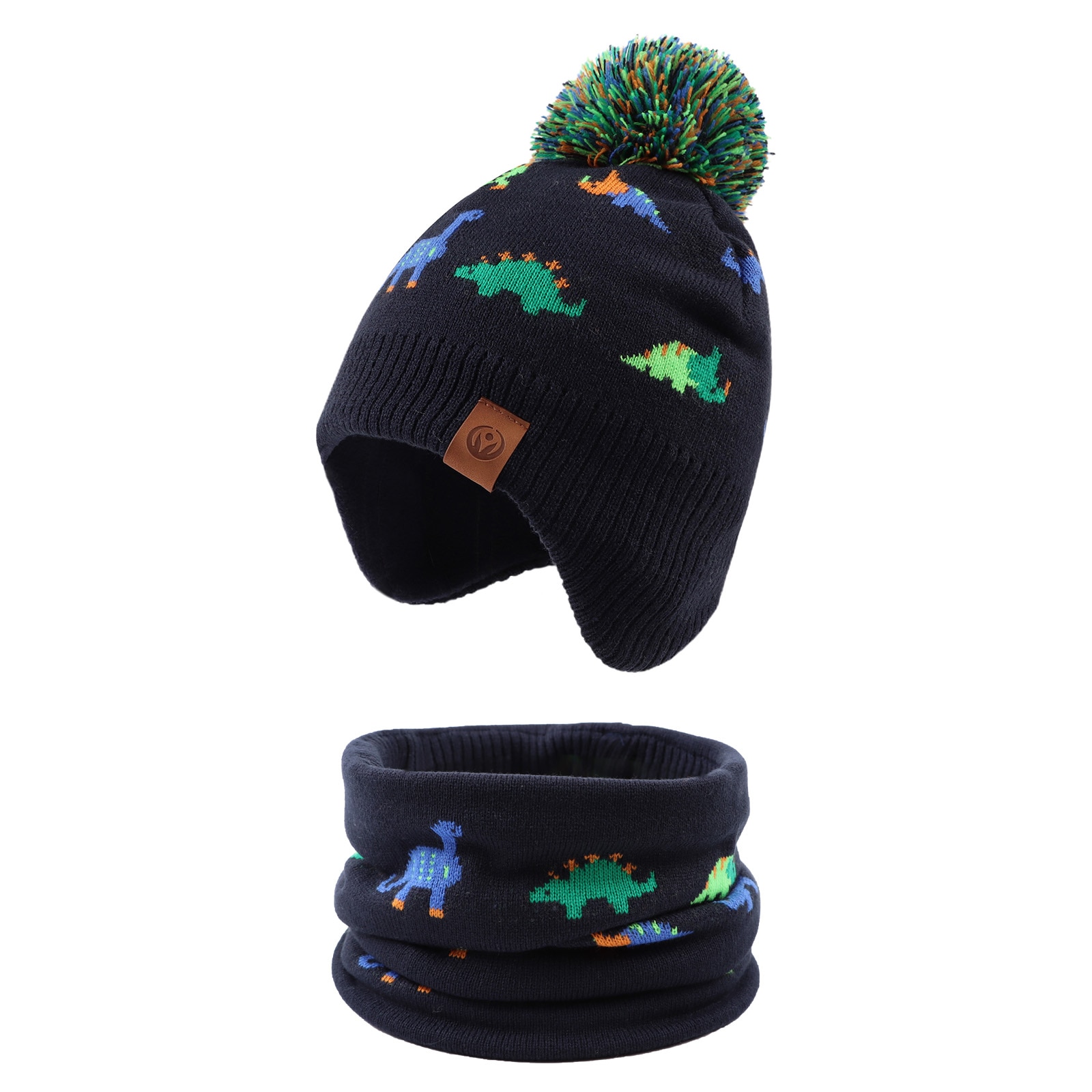 Winter Kids Boy Dino Beanie Scarf Autumn Toddler Boy Girls Knitted Hat Scarf Winter Warm Hat Suit For 1-8 Years