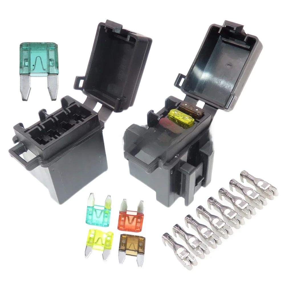 1 Set 4 Way AC Assembly Mini In-line Fuse Holder With Crimp Terminal Small Automobile Fuse Block