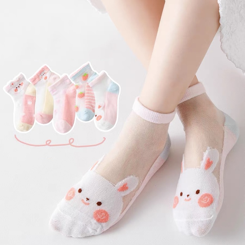 5 Pairs/Lot Girls Socks Summer Breathable Children Short Ankle Socks For 1-12 Years Kids Soft Cotton Lace Princess Mesh Socks