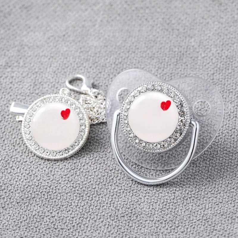 Baby Luxury Pacifier Clips Bling Silver Newborn Personalized Pacifier Chain Princess Silicone