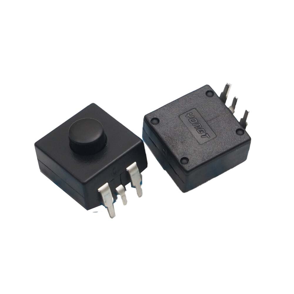 10pcs 223YD DC 30V 1A 3Pin Black Mini Push Button Switch for Electric Torch 3P Curved 2 On 1 Off Flashlight Switchs