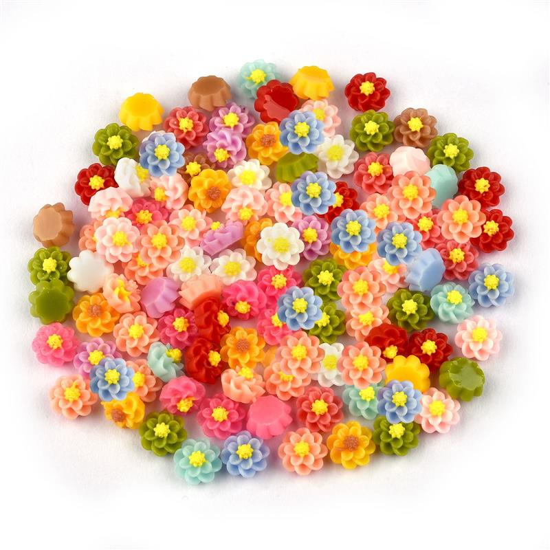 100PCS/Pack 6mm Resin Flower Mixed Mini Flatback Resin Flower Cabochons Embellishments Scrapbooking Craft DIY Nail Decoration