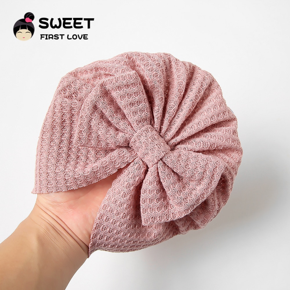 Waffle Bowknot Newborn Baby Girl Turban for Babies Soft Cotton Bow Infant Beanie Baby Headbands Toddler Baby Hair Accessories