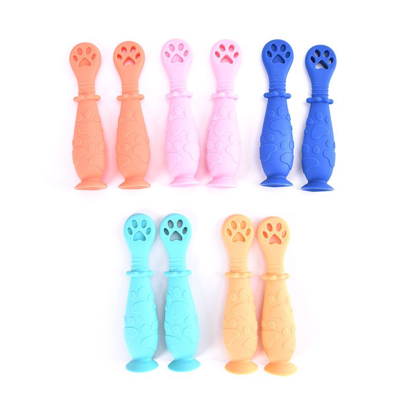 2 Pcs New Baby Spoon Silicone Teether Toys Learning Feeding Scoop Training Utensils Newborn Tableware Infant Learning Spoons