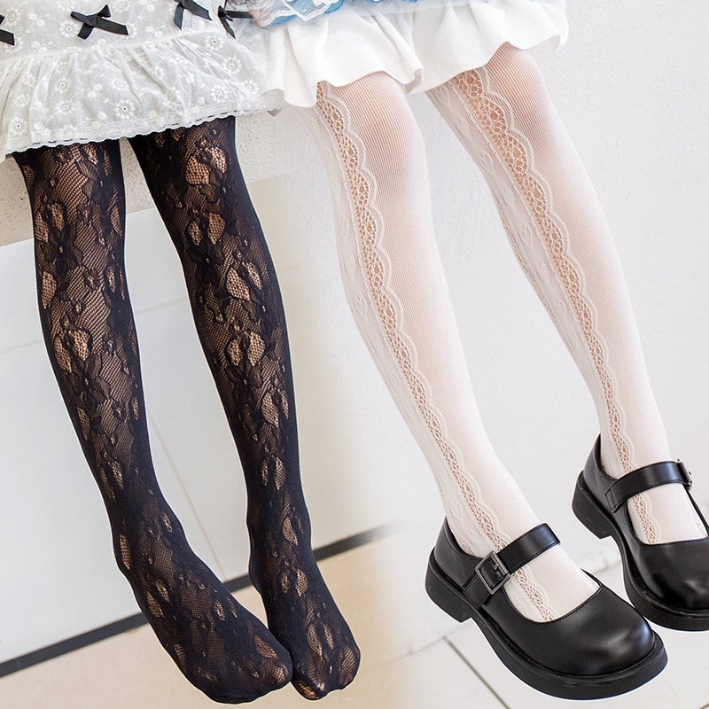 Summer Children White Mesh Pantyhose lace Fashion Tights Black Princess Stockings For Kids Girls 3-12 Years