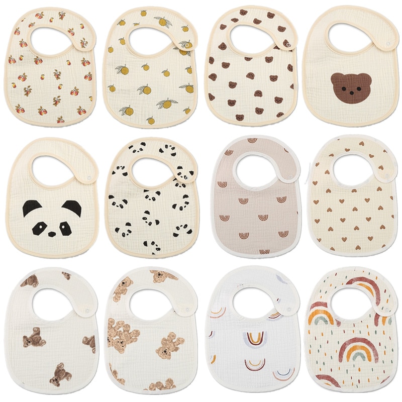 2pcs Cotton Gauze Baby Bibs Waterproof Printing Newborn Infants Burp Cloths Saliva Towel for Toddler Boys Girls Feeding Items