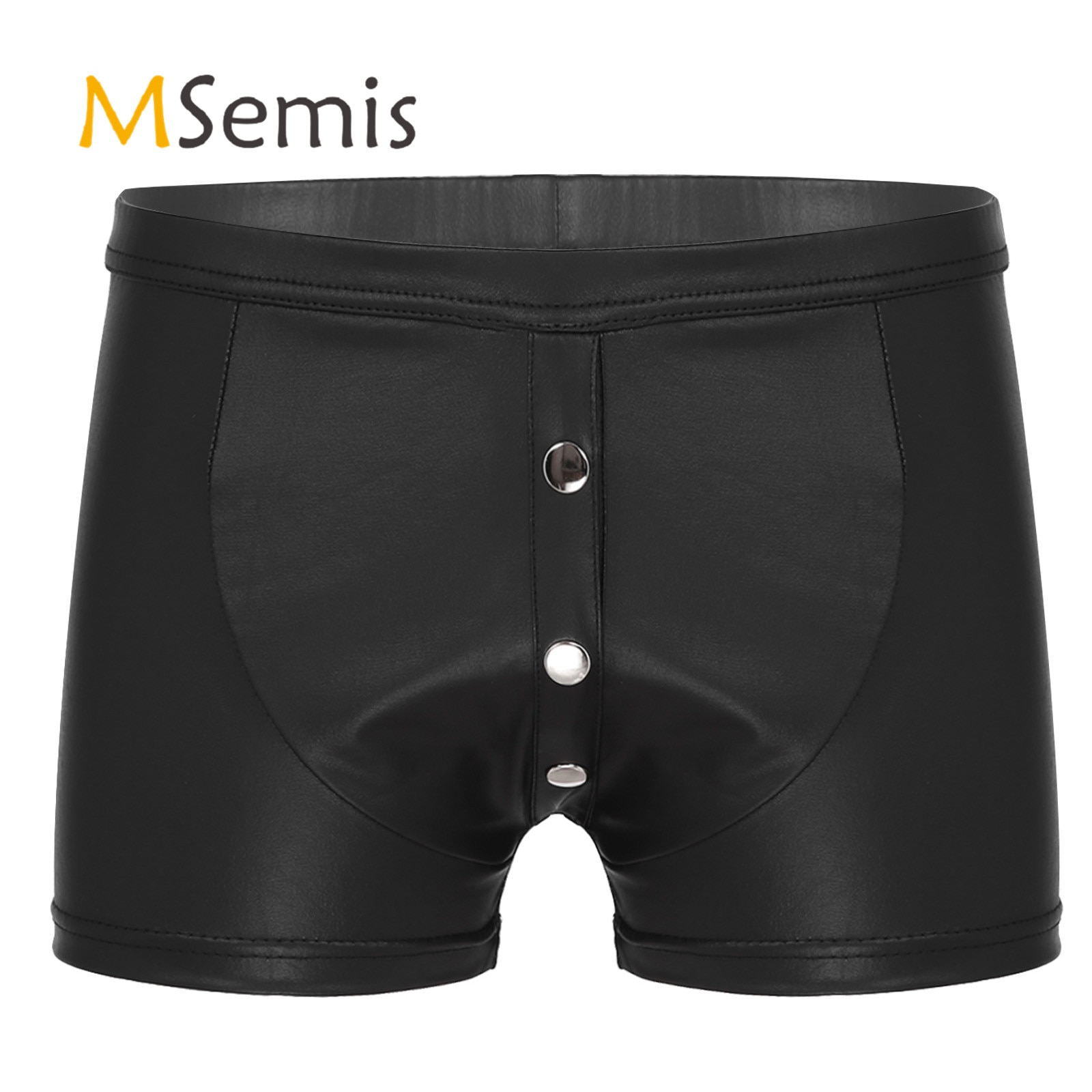 Sexy Mens Faux Leather Boxers Shorts Underwear Button Front Boxer Briefs Underpants Nightclub Rave Bar Stage Performance Costume
