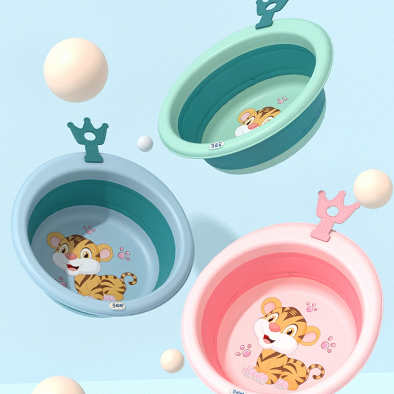 Portable Cartoon Crown Plastic Washbasin Newborn Baby Washing Foot Washing Butt Basin Children's Mini Foldable Hanging