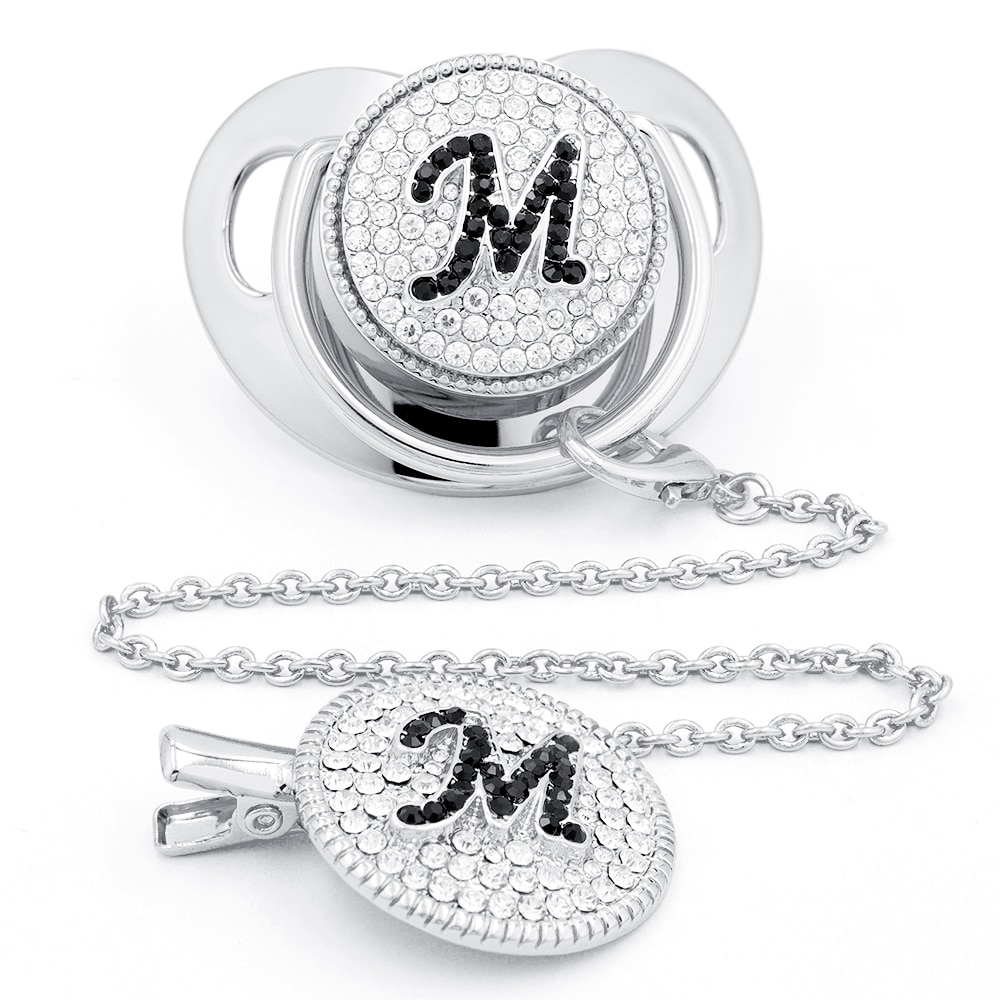 Luxury Baby Pacifier Initial Letter With Holder Clip BPA Free Silicone Nipple Gold Bling Pacifier Newborn Dummy Soother Chupetes