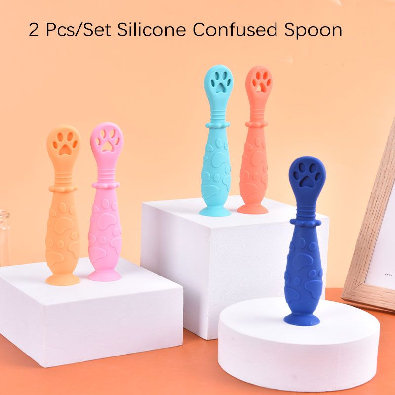 2Pcs/Set Baby Feeding Spoon Newborn Infant Silicone Rice Cereal Training Spoon Safety Tool For Food Training Spoon Molar Stick