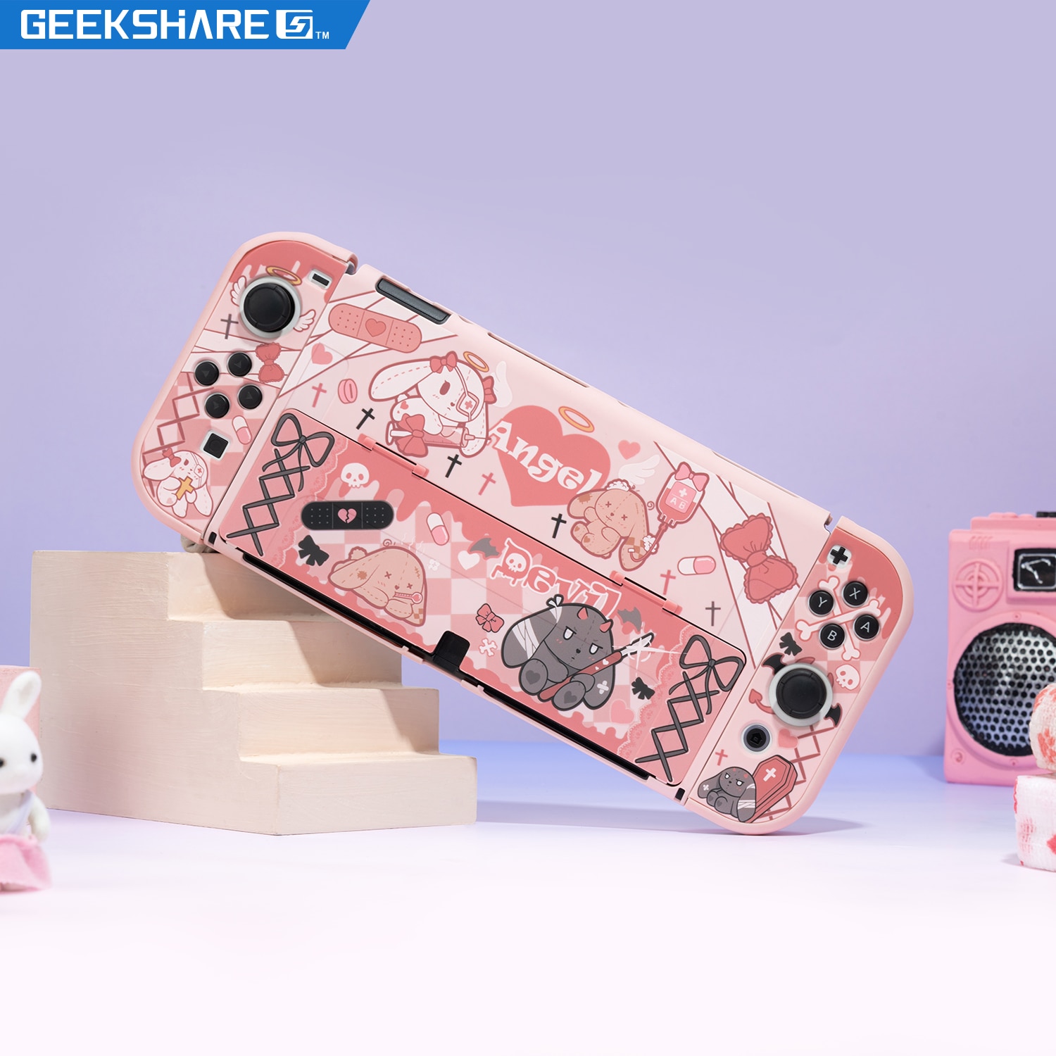 GeekShare Nintendo Switch OLED Case Gothic Rabbit Cartoon Cute Switch OLED Protective Shell Split Joy-con Cases Hard Shell New