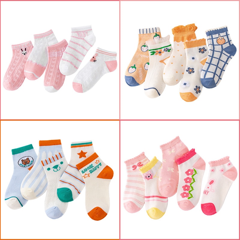 5 Pairs/lot Cotton Baby Short Socks Toddler Boys Girls Summer Mesh Thin Sock Kids Children Colorful Socks 3-9Y Kids Socks