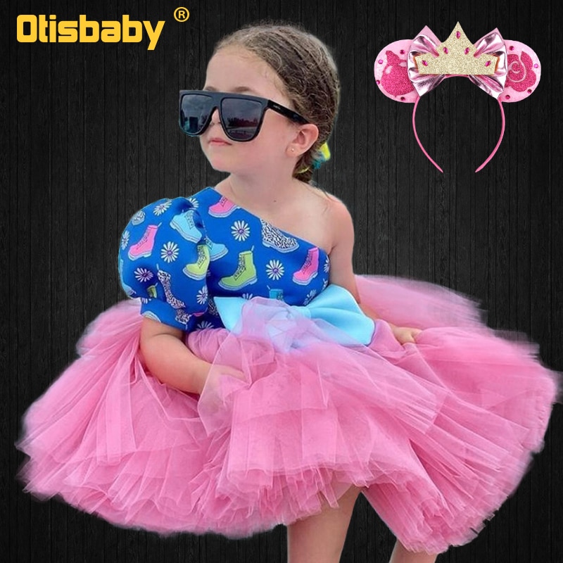 Fashion Baby Girl One Shoulder Princess Puff Sleeve Dress for Newborn One Year Old Christening Birthday Party Infant Ball Gowns