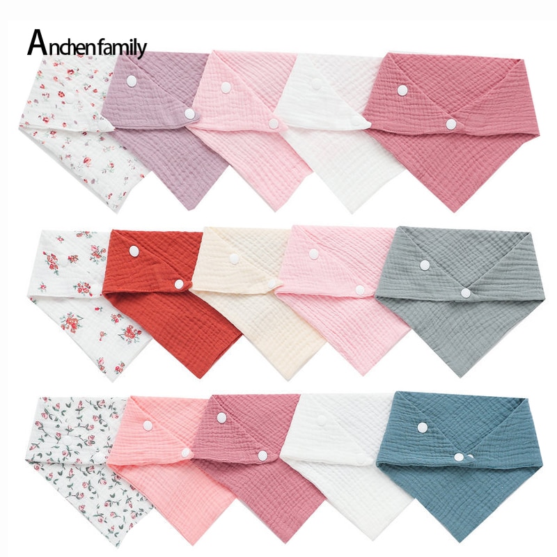 5/Pcs Newborn Baby Bibs Feeding Drool Bibs Solid Color Cartoon Snap Button Soft Triangle Towel Cotton Baby Bibs Wholesale