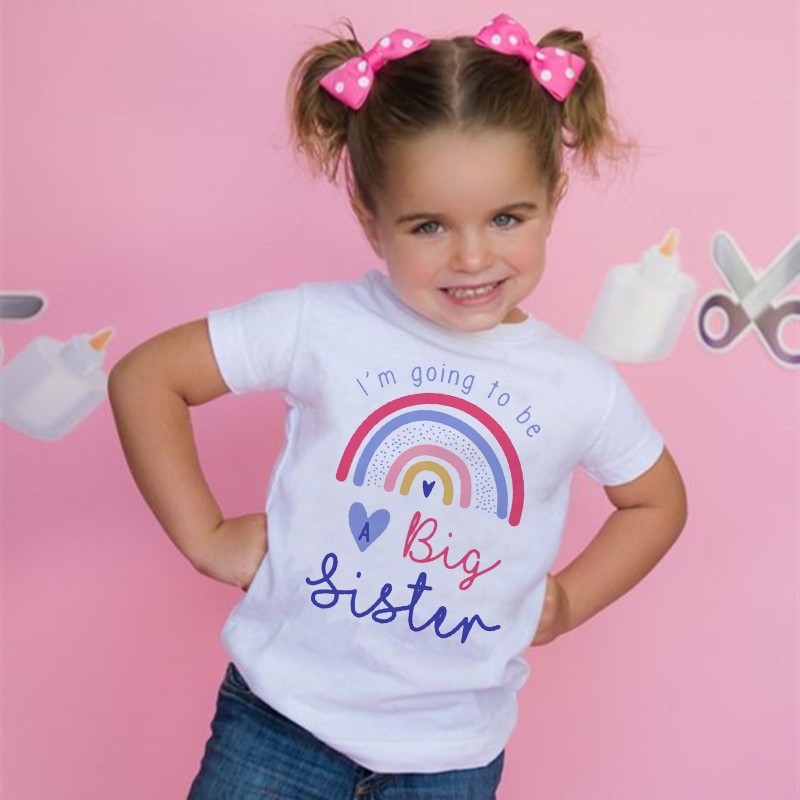 I'm Going To Be A Big Sister T-shirt Baby Announcement Big Sister Sibling Clothes Tops Toddler Rainbow Shirt Girl Kids Clot