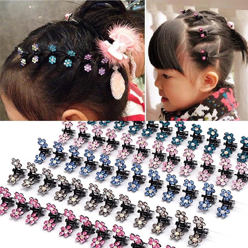 12pcs/pack Crystal Rhinestone Flower Hair Claw Hairpins Hair Accessories Ornaments Hair Clips Hairgrip for Kids Girl